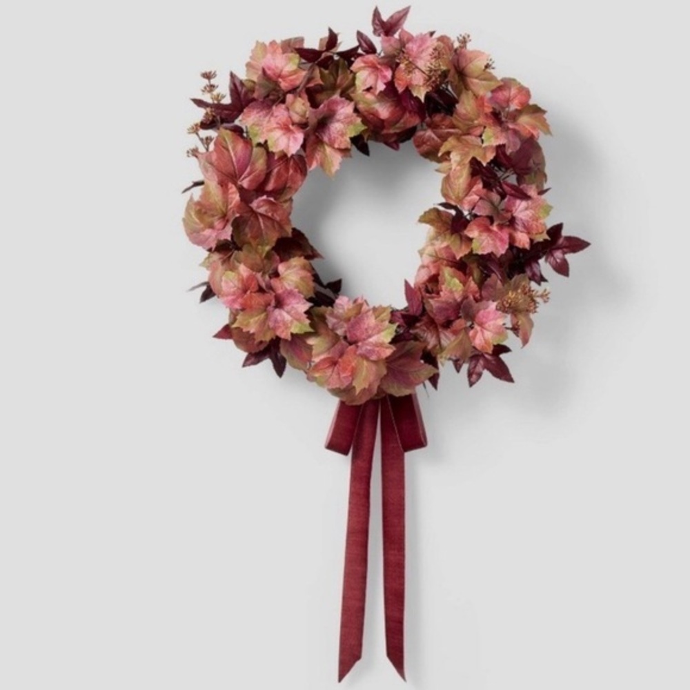 NWT 24" Mixed Leaf Artificial Fall Wreath Red - Threshold™x Studio McGee